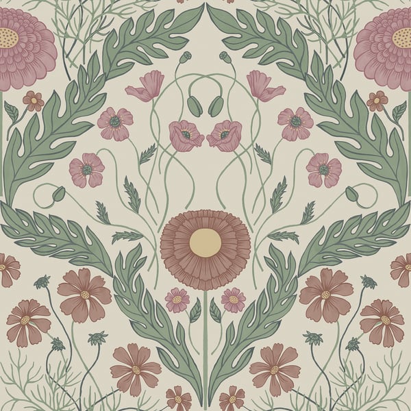 Galerie Wallpaper Product code: 51002 - Blomstermala Wallpaper Collection - Green Red Pink Colours -  