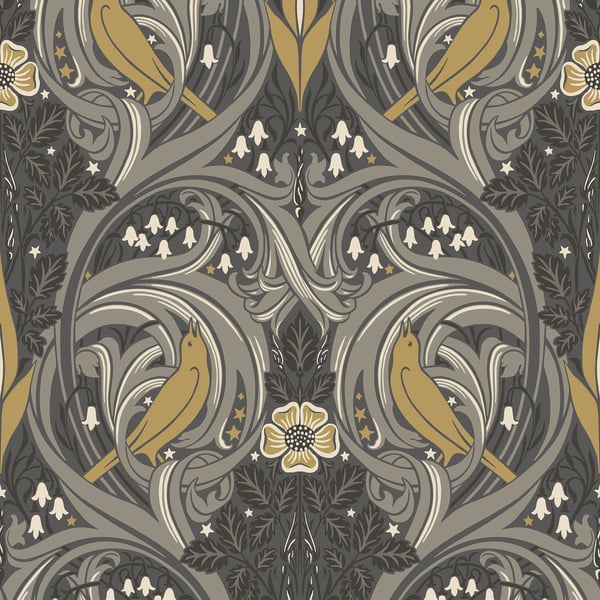 Galerie Wallpaper Product code: ET12208 - Arts and Crafts Wallpaper Collection - Charcoal Grey Yellow Colours -  