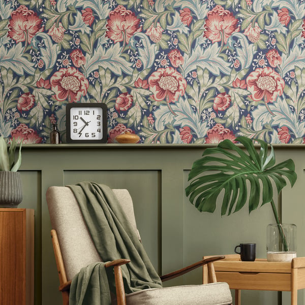 Galerie Wallpaper Product code: ET12302_2 - Arts and Crafts Wallpaper Collection - Deep Blue Red Green Colours -  