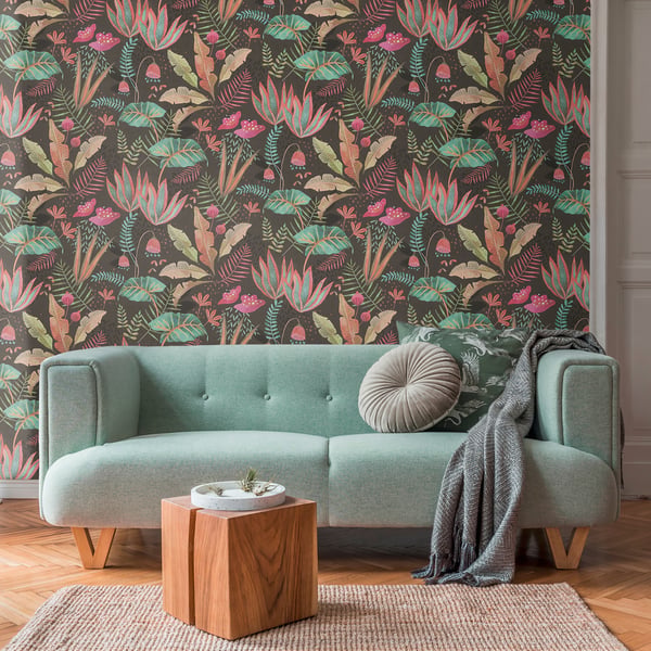 Galerie Wallpaper Product code: FL61121_2 - Flourish Wallpaper Collection - Green/Pink Colours -  