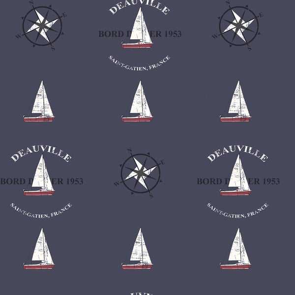 Galerie Wallpaper Product code: G23036 - Deauville Wallpaper Collection - Navy Blue Red White Colours -  