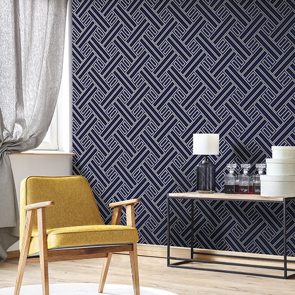 Galerie Wallpaper Product code: GX37602R - Geometrix Wallpaper Collection - Navy Black Silver Colours -  