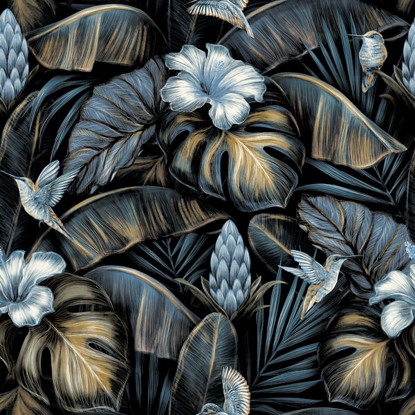 Galerie Wallpaper Product code: NHW1003 - Enchanted Wallpaper Collection - Blue Tan Black Colours -  