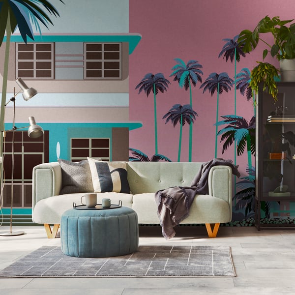 Galerie Wallpaper Product code: WH45259M_2 - Welcome Home Murals Wallpaper Collection - Blue, Multi-coloured, Pink Colours -  