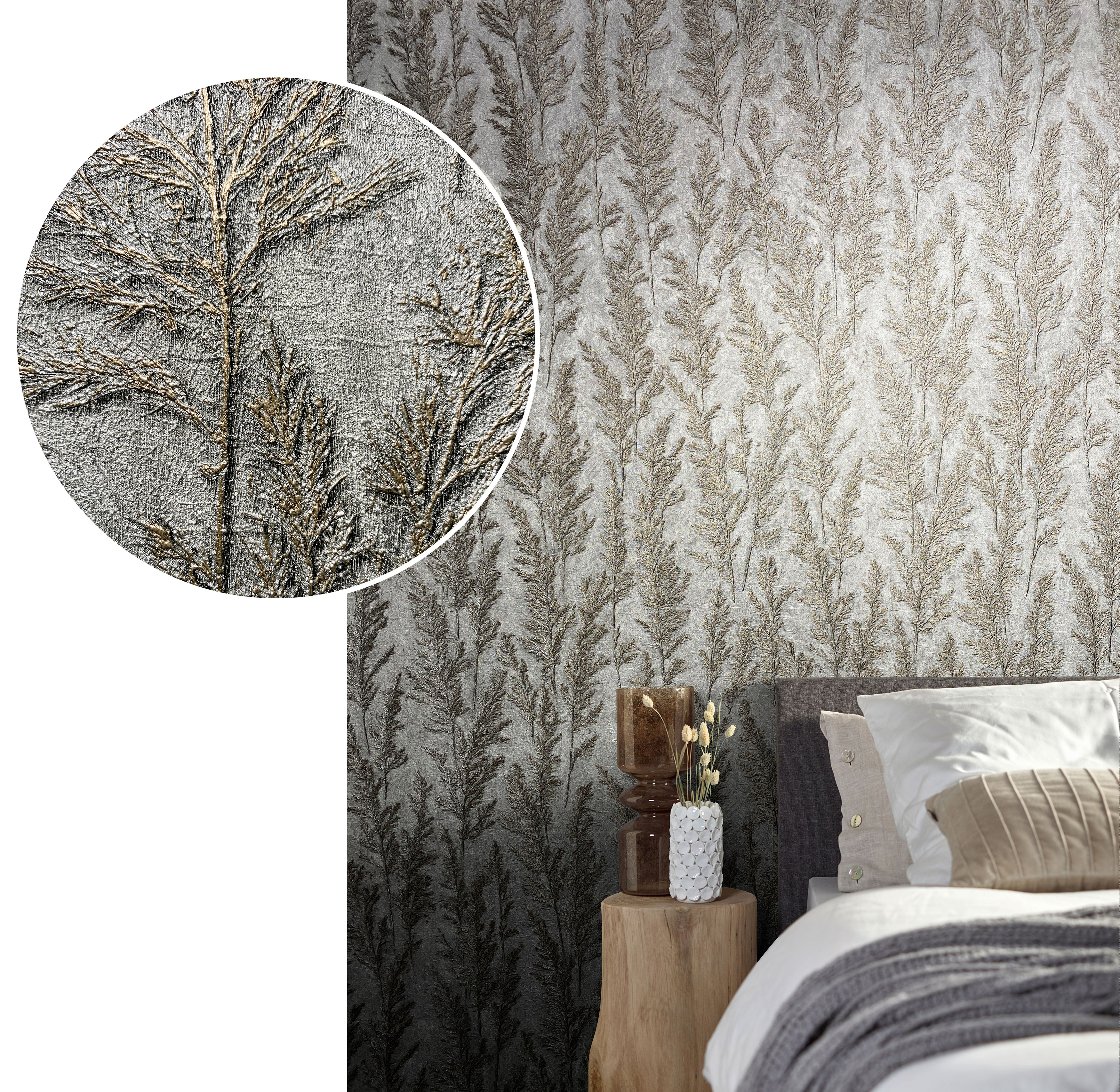Galerie Wallcoverings Product Code: 33212 - Natural Opulence Wallpaper Collection Galerie Wallcoverings Product Code 33212 - Natural Opulence Wallpaper Collection - Silver Colours - Feathery Tree Design