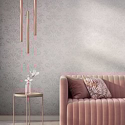 Galerie Wallcoverings Product Code: 34013 - Hotel Wallpaper Collection Galerie Wallcoverings Product Code 34013 - Hotel Wallpaper Collection - Rose, Grey Colours - A textured damask Design